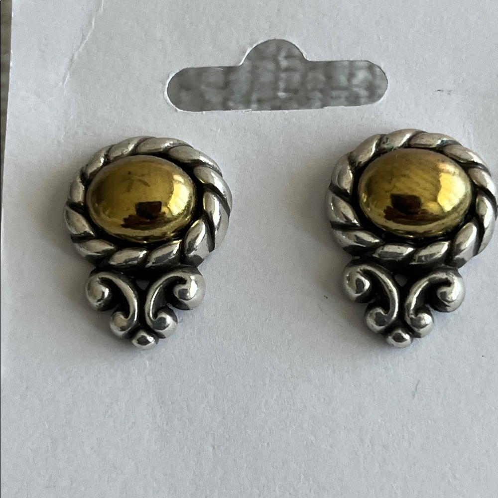 Vintage Brighton Moonglow Silver and Gold Tone Mixed Metal Detailed Ornate Stud